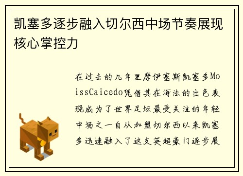 凯塞多逐步融入切尔西中场节奏展现核心掌控力